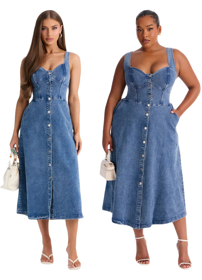 The Cyrielle Strapless Flared Denim Dress – La Rose Couture Dresses & Gowns