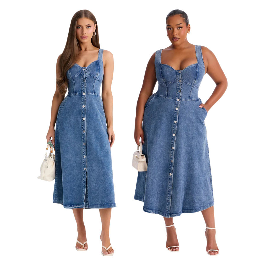 Strapless Flared Denim Dress