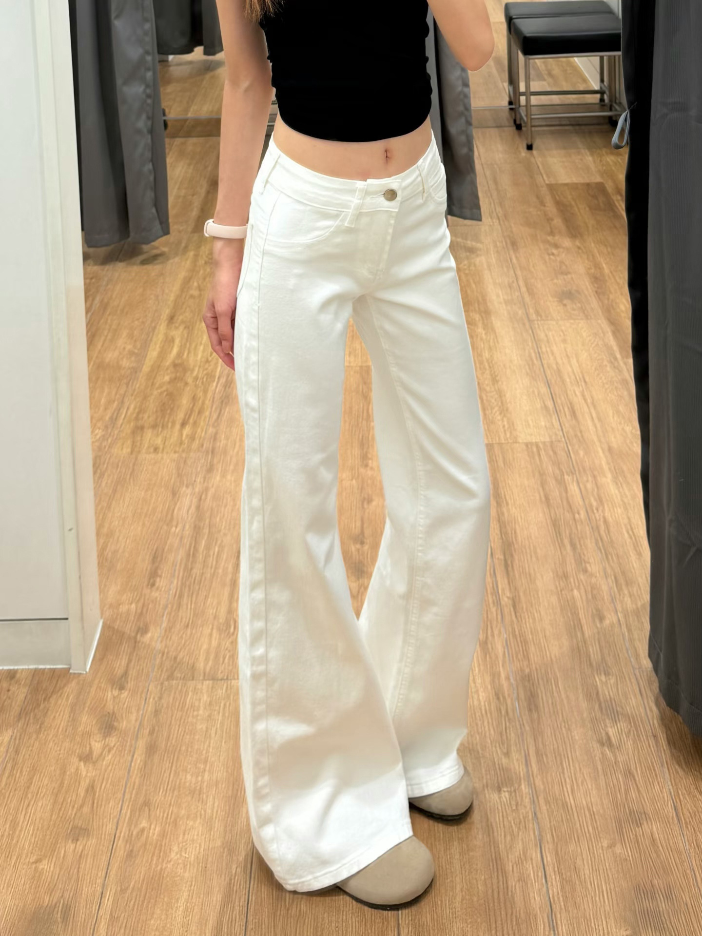 Womens High Waist Flared Cotton Pants - Image 5