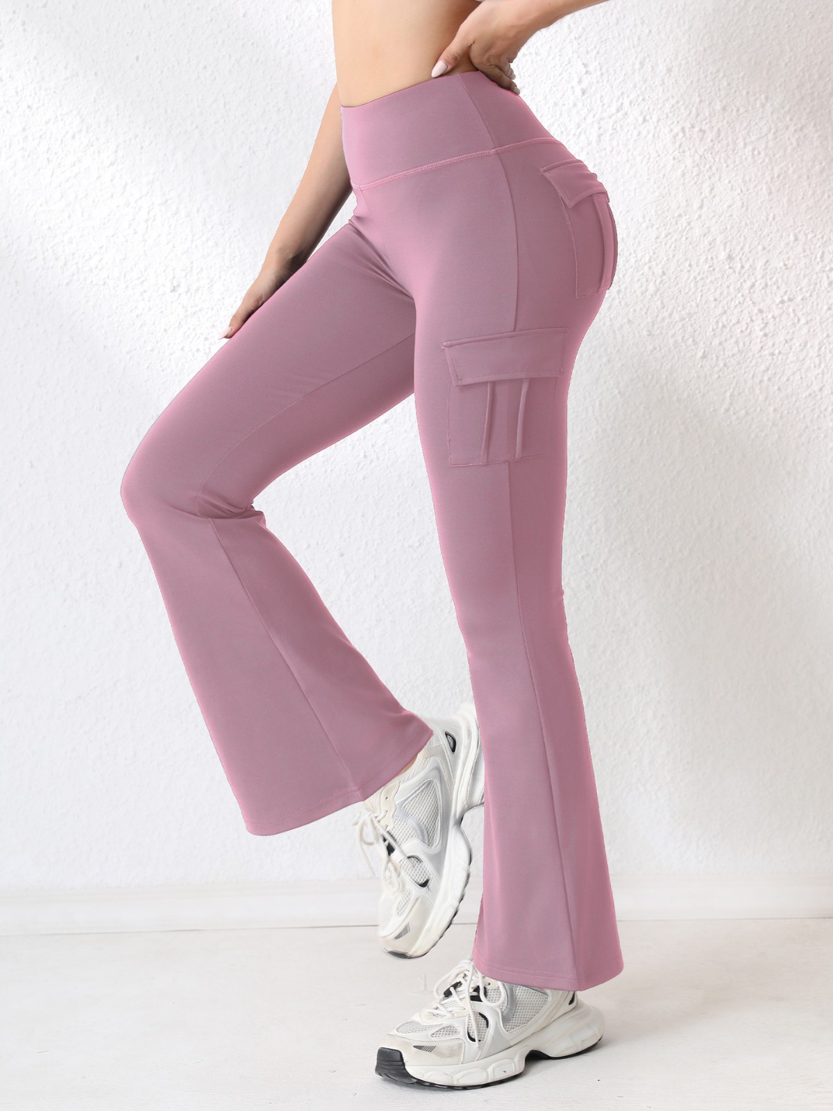 Womens High Waist Flare Leggings with Pockets - Image 3