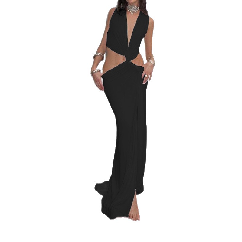 Womens V-Neck Slit Dress - Image 2