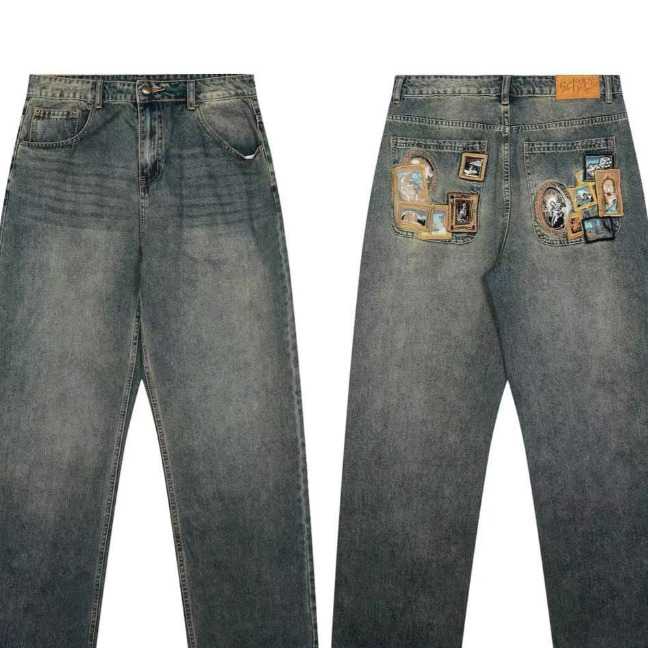 Casual Wide-Leg Cotton Pants with Embroidery - Image 4