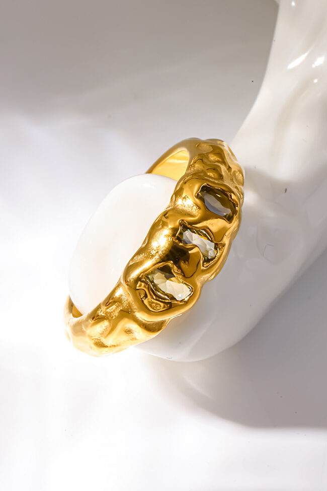 18k Gold Plated Irregular Texture Zircon Ring for Stainless Steel Detail – La Rose Couture Jewellery & Accessories