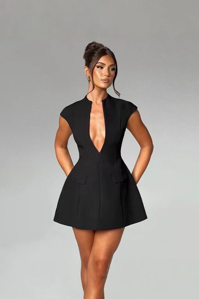 The Jeanne Sleeveless V Neck Short Dress – La Rose Couture Dresses & Gowns