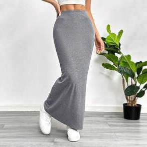 Womens Solid Color Slim Long Skirt - Image 3