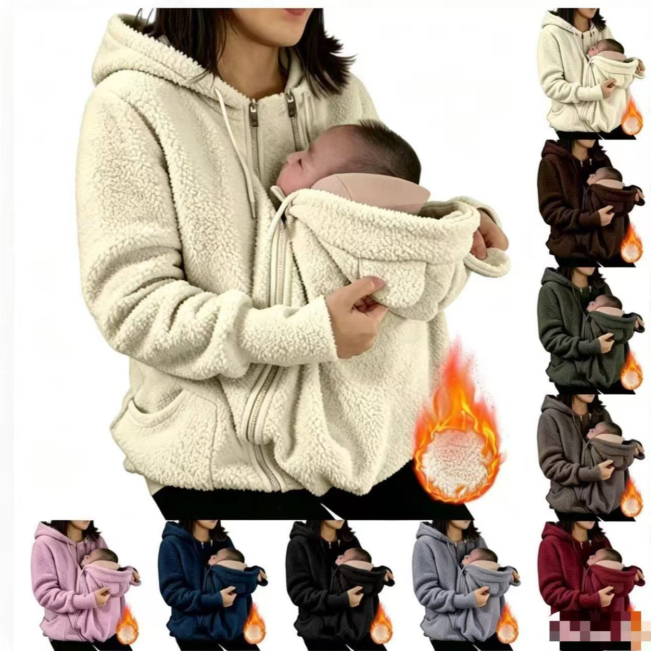 Women's Thickened Fleece Lined Zip Up Hooded Sweatshirt Fake Two Piece Design