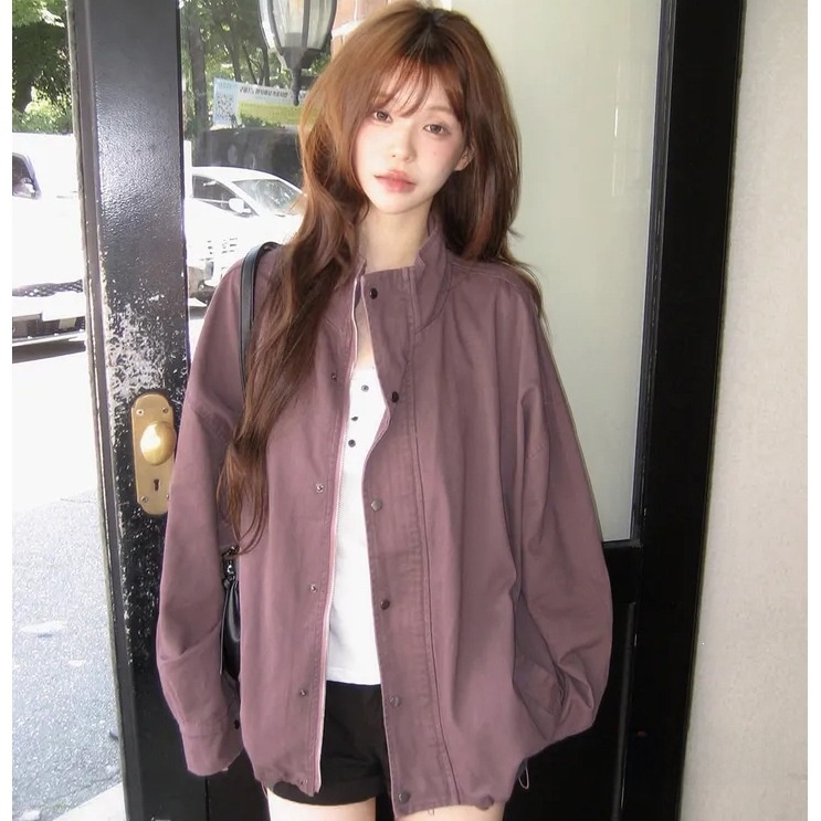 Loose drop-shoulder drawstring vintage distressed stand collar frock coat