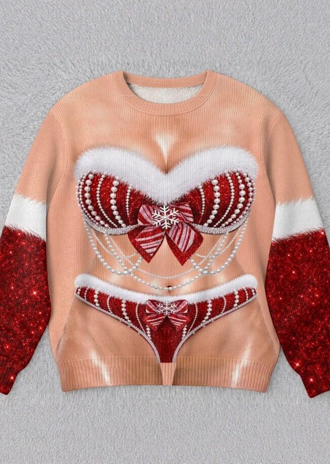 The Valentine 3d Printed Christmas Sweater Pullover Fleece Knit Top Detail – La Rose Couture Tops & Blouses