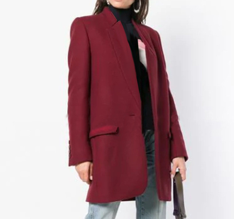 Women's Stand Collar Wool Blend Coat - Image 2