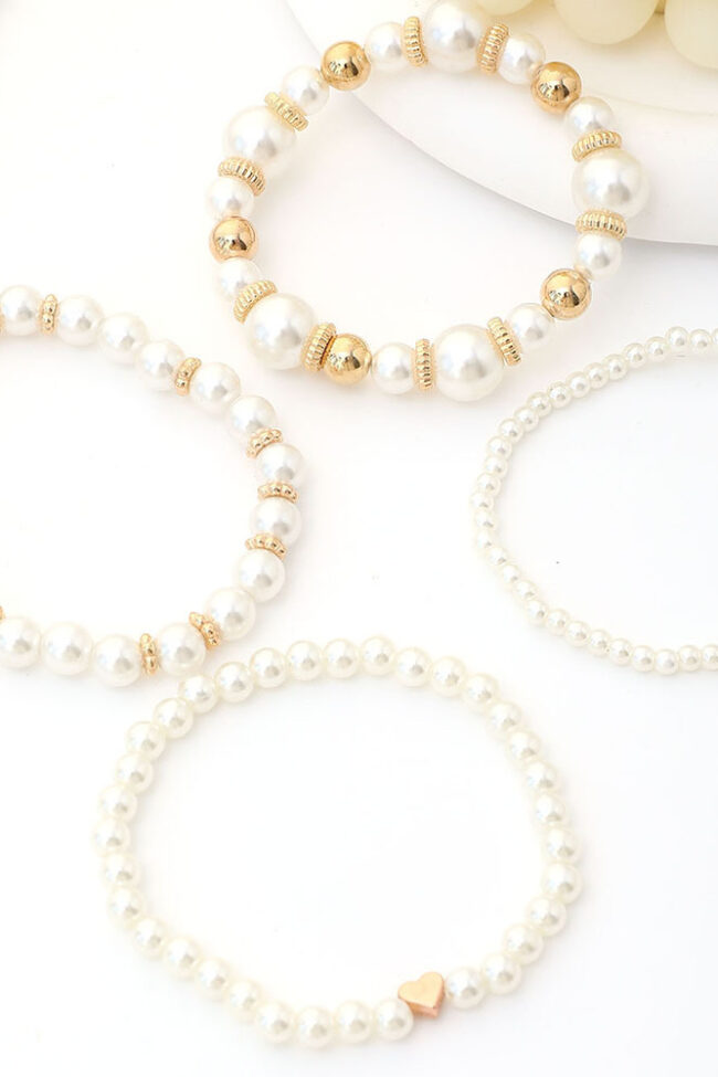 The Hortense Creative Love Heart Imitation Pearl Round Bead Bracelet 4 Piece Set Detail – La Rose Couture Jewellery & Accessories