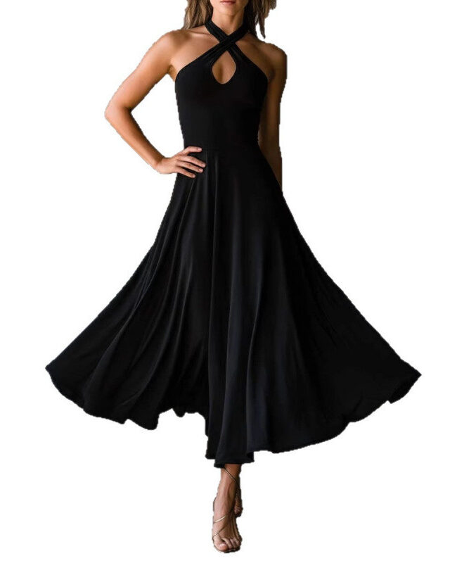 The Therese Retro Halter Neck Keyhole Back Long Dress Detail – La Rose Couture Dresses & Gowns