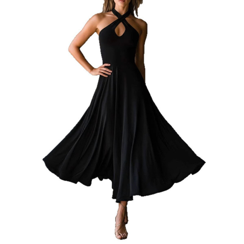 Retro Halter Neck Keyhole Back Long Dress - Image 4