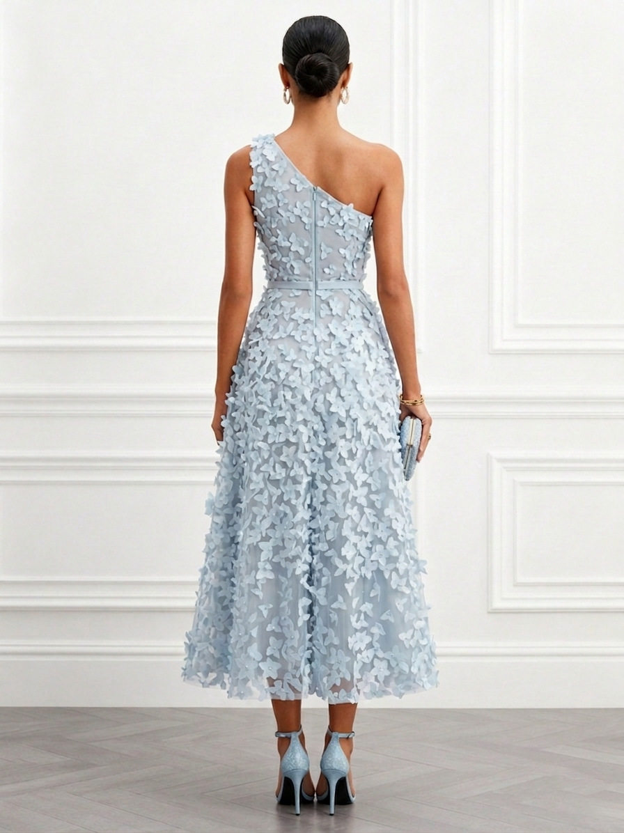 One-Shoulder Three-Dimensional Floral Dress for Women - Image 2
