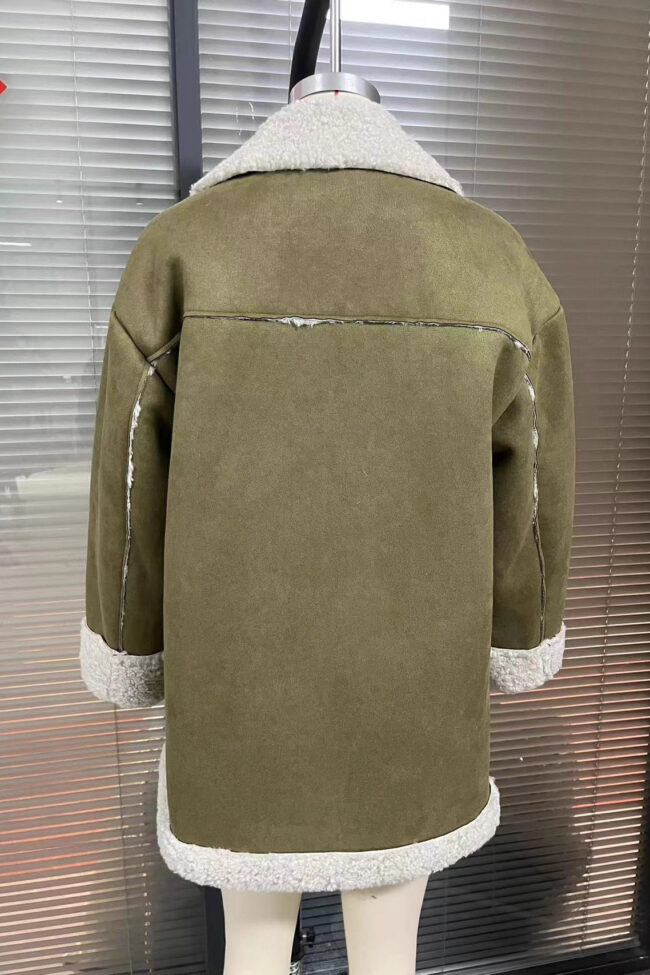 The Garance Simulated Suede Fabric Symmetrical Large Pocket Simple Coat Detail – La Rose Couture Coats & Jackets