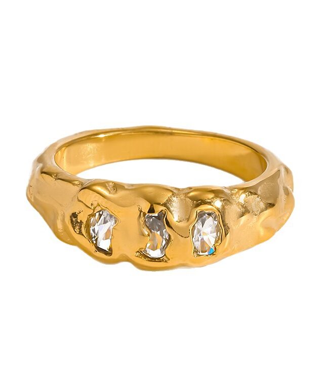 The Noemie 18k Gold Plated Irregular Texture Zircon Ring for Stainless Steel Detail – La Rose Couture Jewellery & Accessories