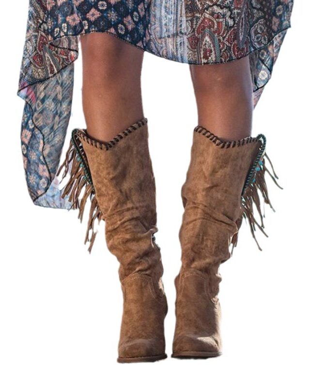 The Solene Suede Knee High Tassel Chunky Heeled Boots Detail – La Rose Couture Shoes & Footwear