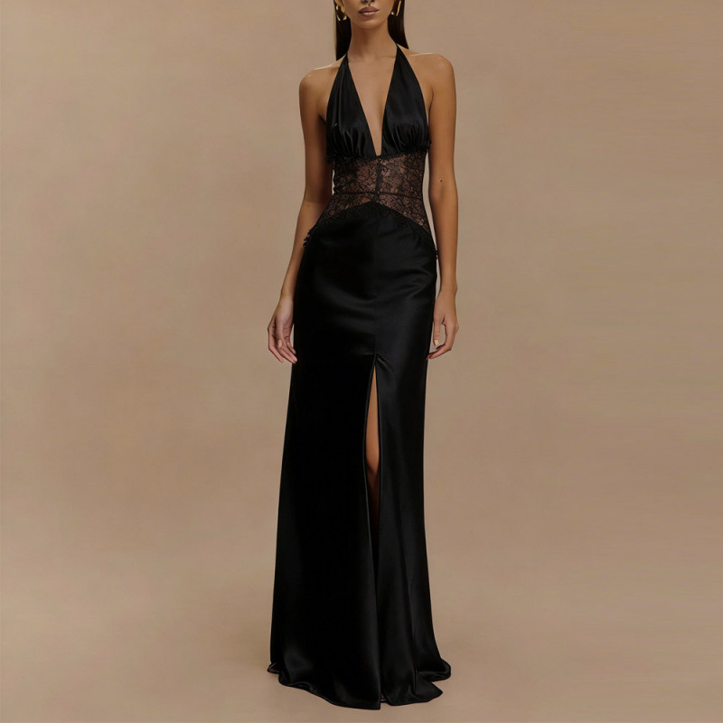 Elegant Lace Deep V-Neck Backless Long Dress - Image 2