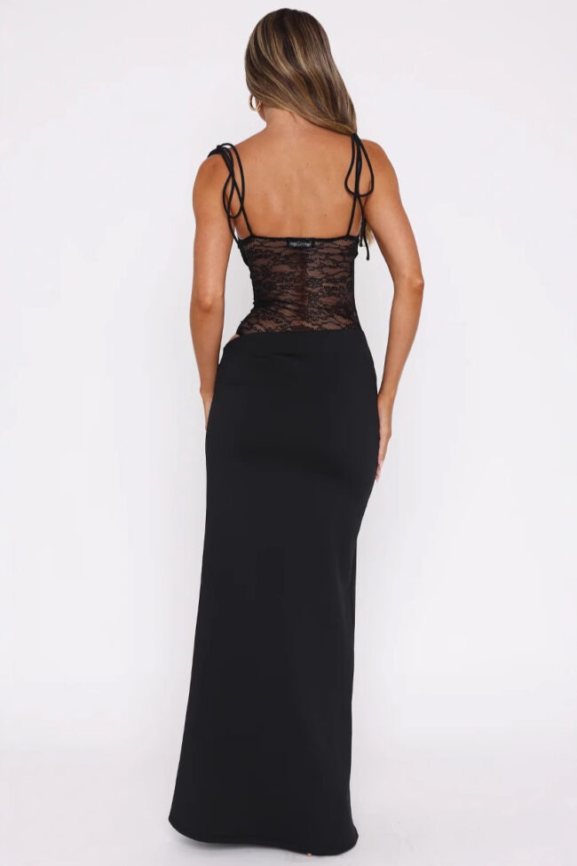 The Adrienne Elegant Lace Stitching Halter Neck Dress Detail – La Rose Couture Dresses & Gowns