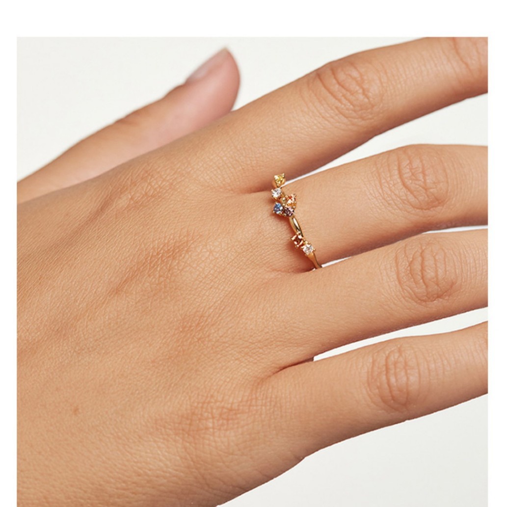 Adjustable Open Zirconium Ring with Simulated Diamonds - Image 2
