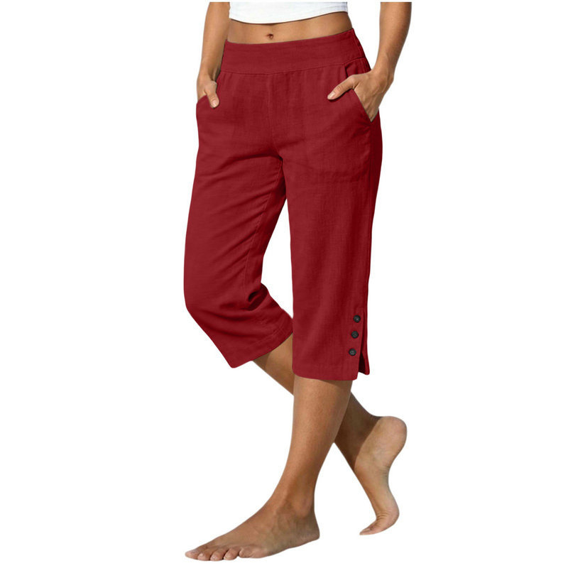 Womens Casual Loose Fit Cotton Linen Cropped Pants - Image 3