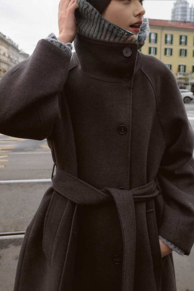 The Jacqueline Waist Cinching Long Woolen Coat Autumn and Winter Detail – La Rose Couture Coats & Jackets