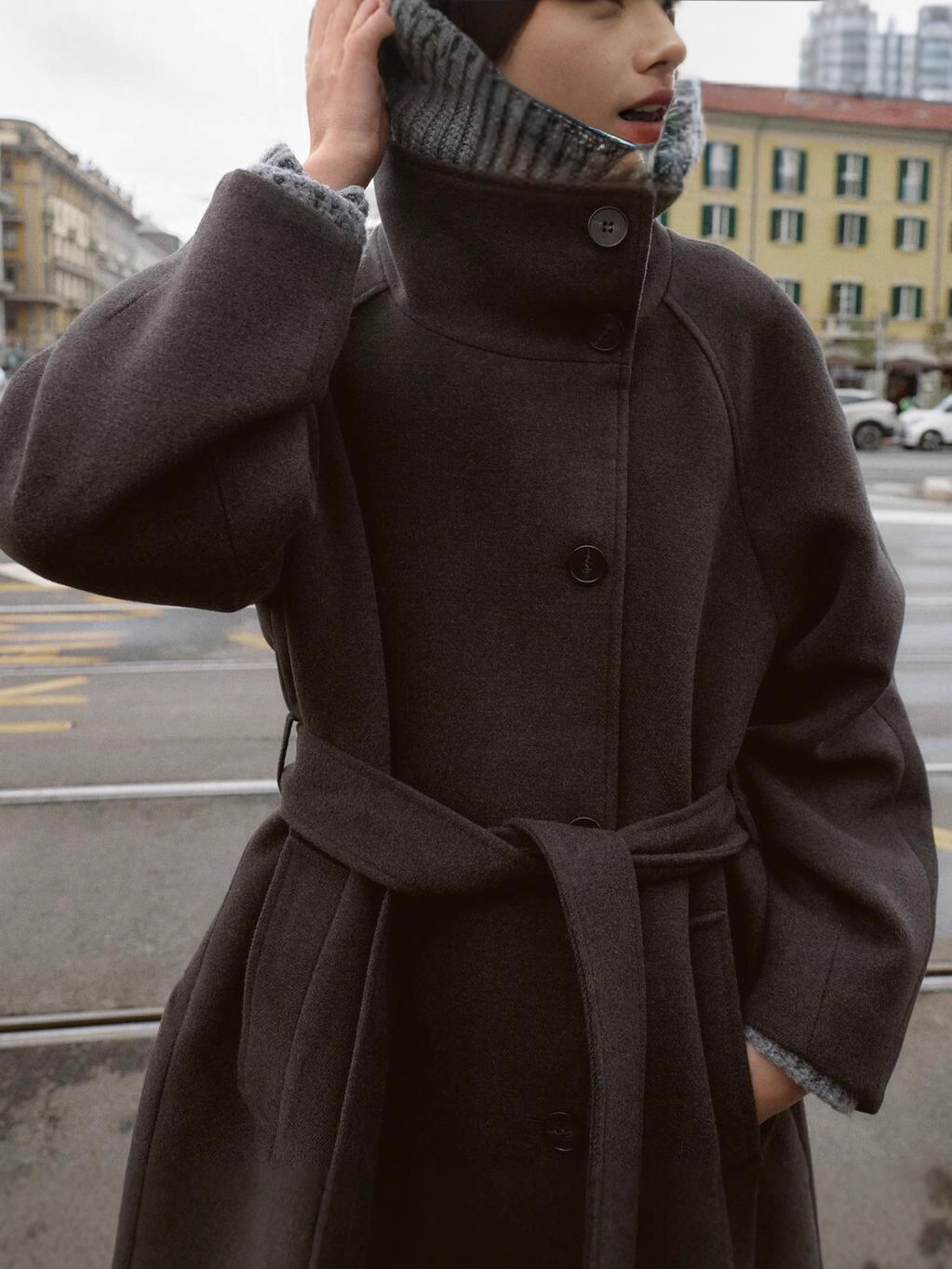 Waist-Cinching Long Woolen Coat Autumn and Winter Coat for Women - Image 2