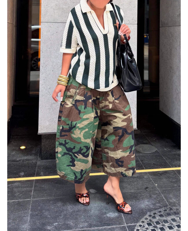 The Clothilde Camouflage Wide Leg Casual Pants Detail – La Rose Couture Trousers & Skirts