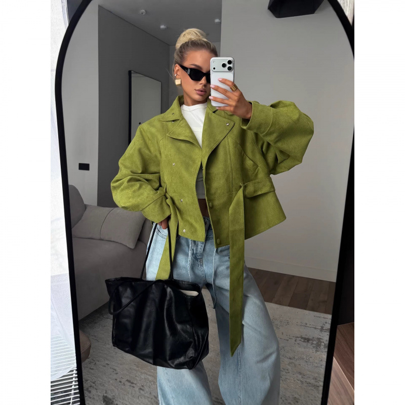 Womens Faux Suede Biker Jacket - Image 3