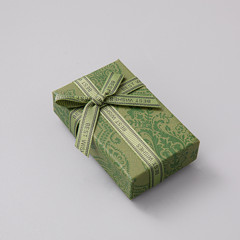 Retro Light Luxury Printed Paper Jewelry Gift Box with Bow for Necklace Ring - Image 3