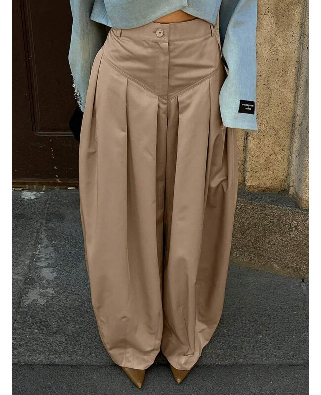 The Veronique High Waist Slim Fit Wide Leg Denim Pants Detail – La Rose Couture Trousers & Skirts