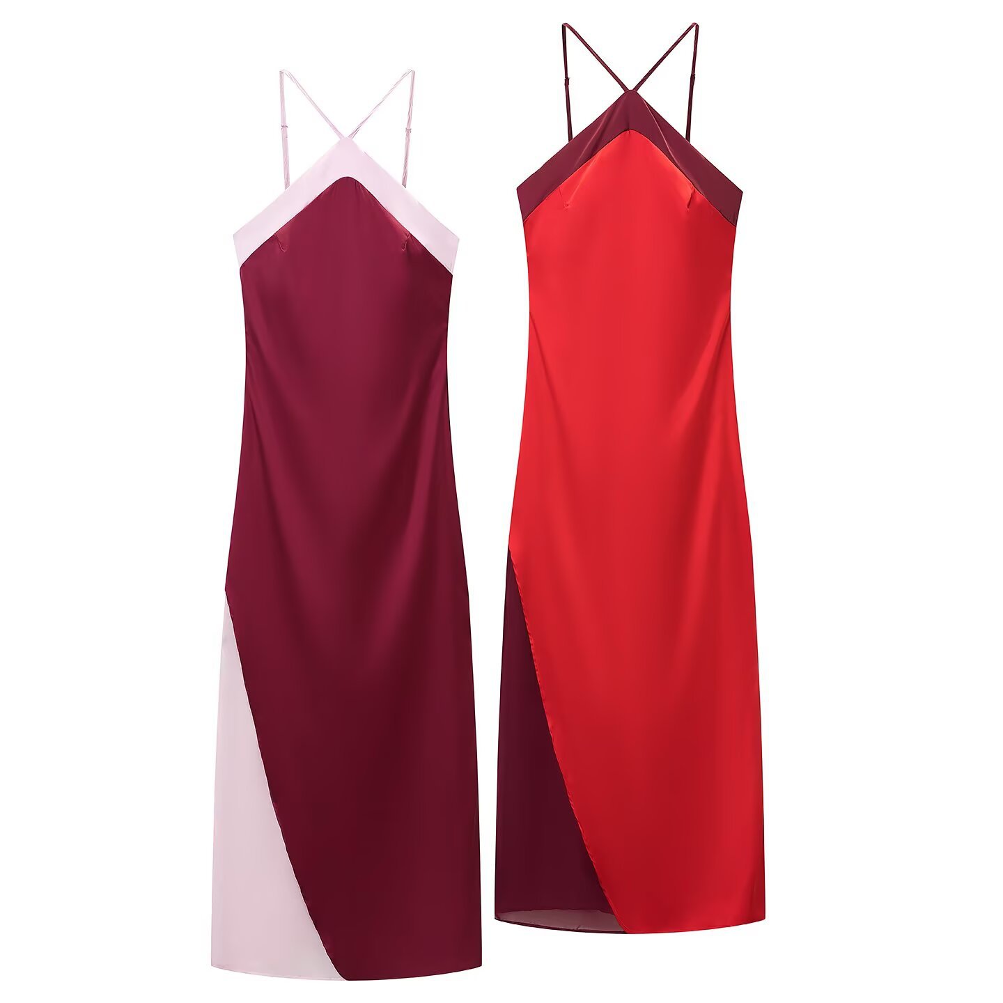 Womens Color Block Halter Neck Dress