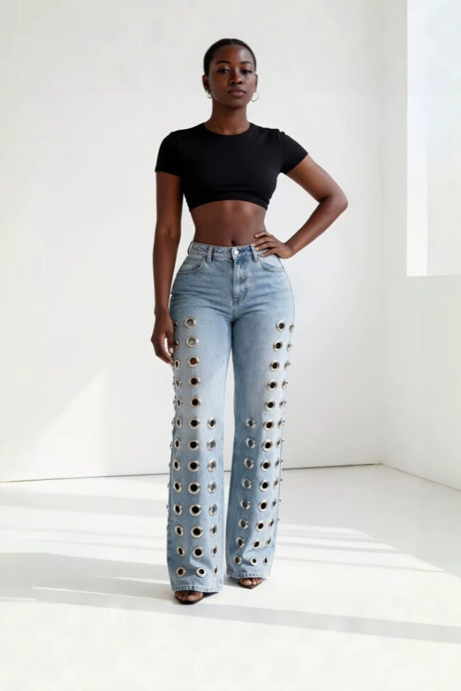 The Sixtine High Waist Straight Leg Jeans Detail – La Rose Couture Trousers & Skirts