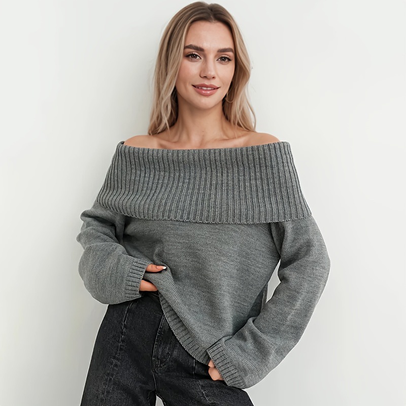 Off-Shoulder Knitted Pullover Sweater - Image 5