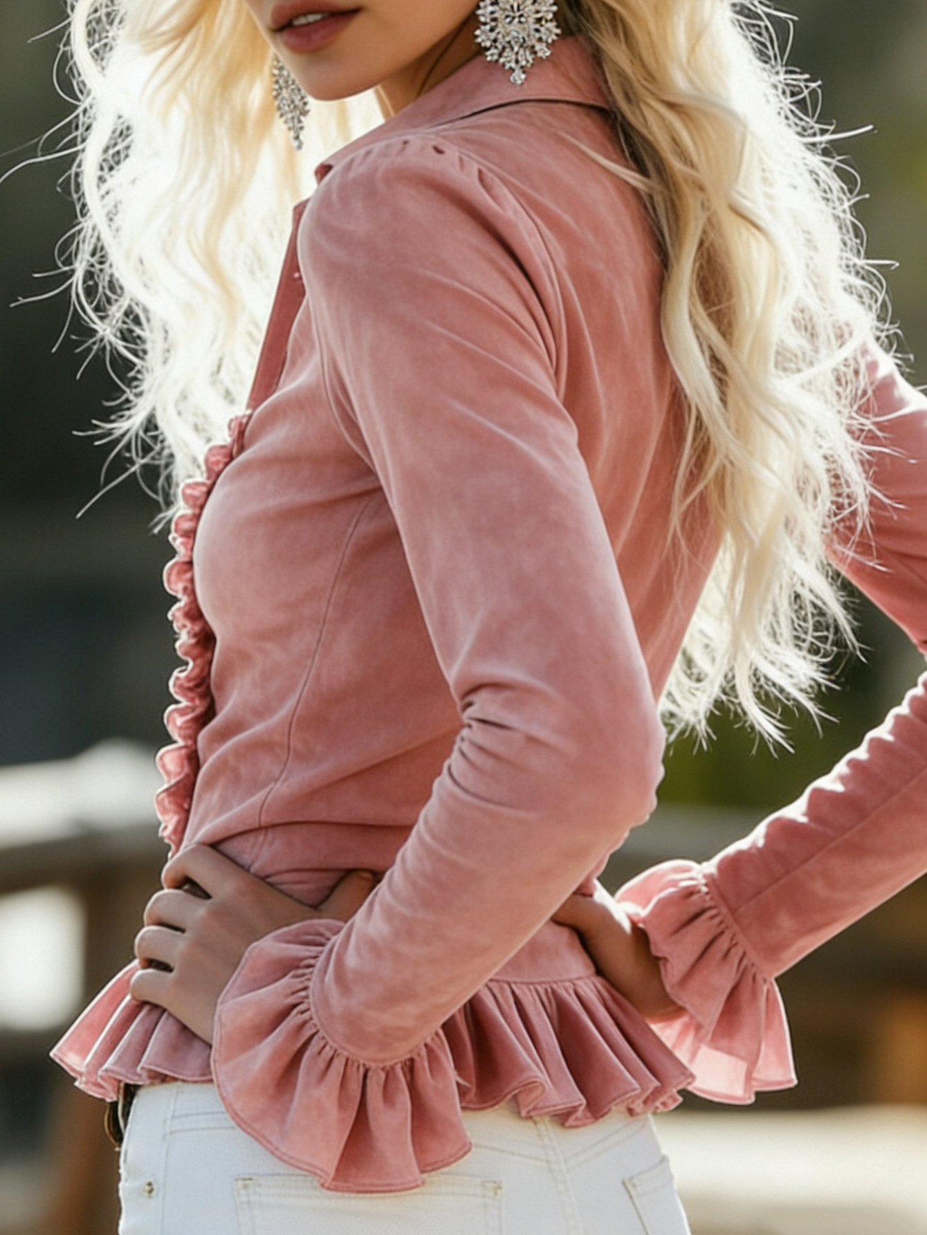 Womens Velvet Lace Trim Blouse - Image 3