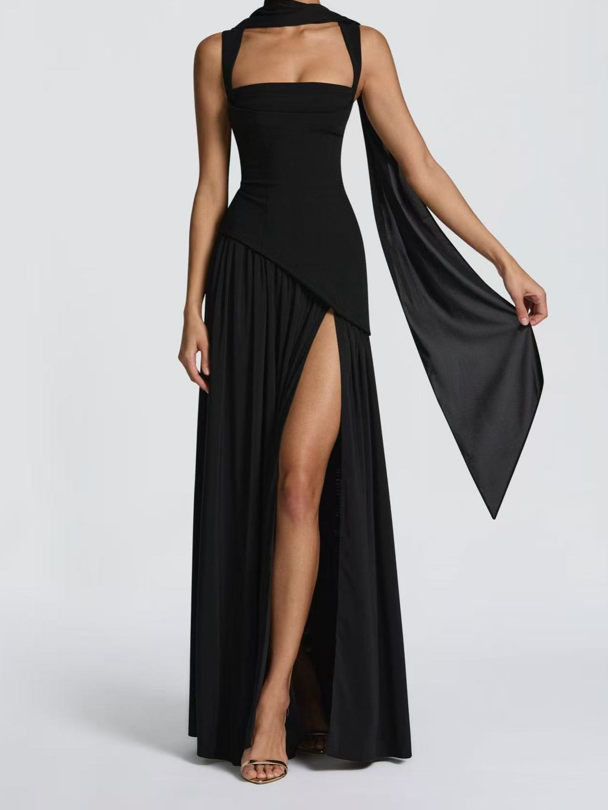 Irregular Hem Waist-Cinching Straps Dress - Image 4