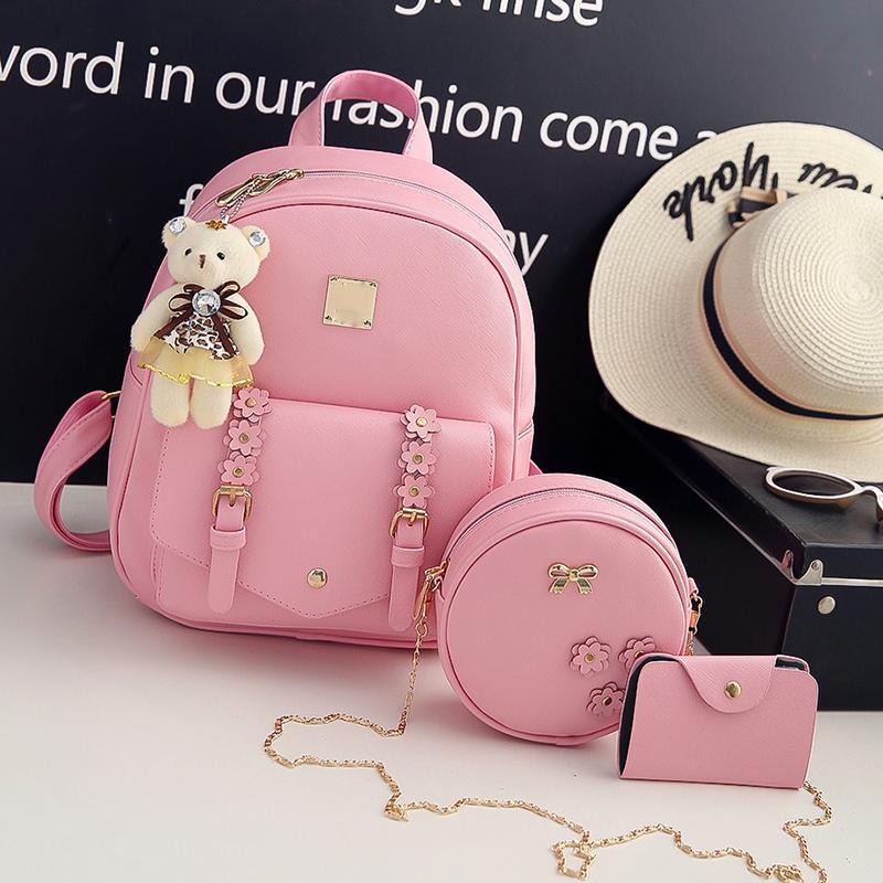Floral PU Three-Piece Backpack Set