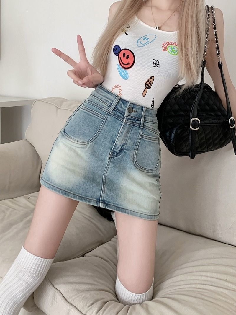 Vintage Stretch Denim Skirt High Waisted Bodycon - Image 3