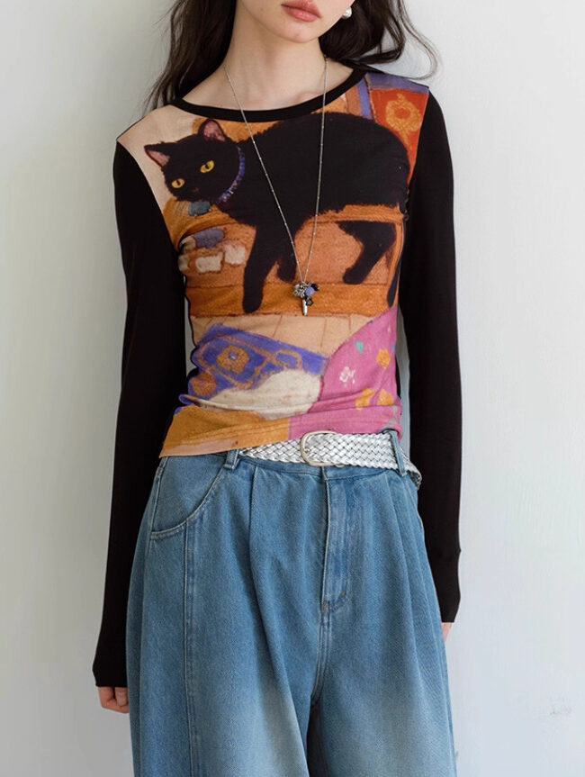 The Victoire Printed Slim Fit Long Sleeve T Shirt – La Rose Couture Tops & Blouses