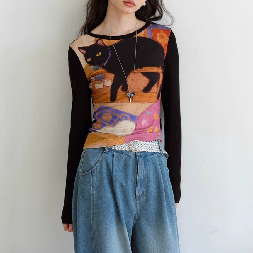 Women's Printed Slim-Fit Long Sleeve T-Shirt