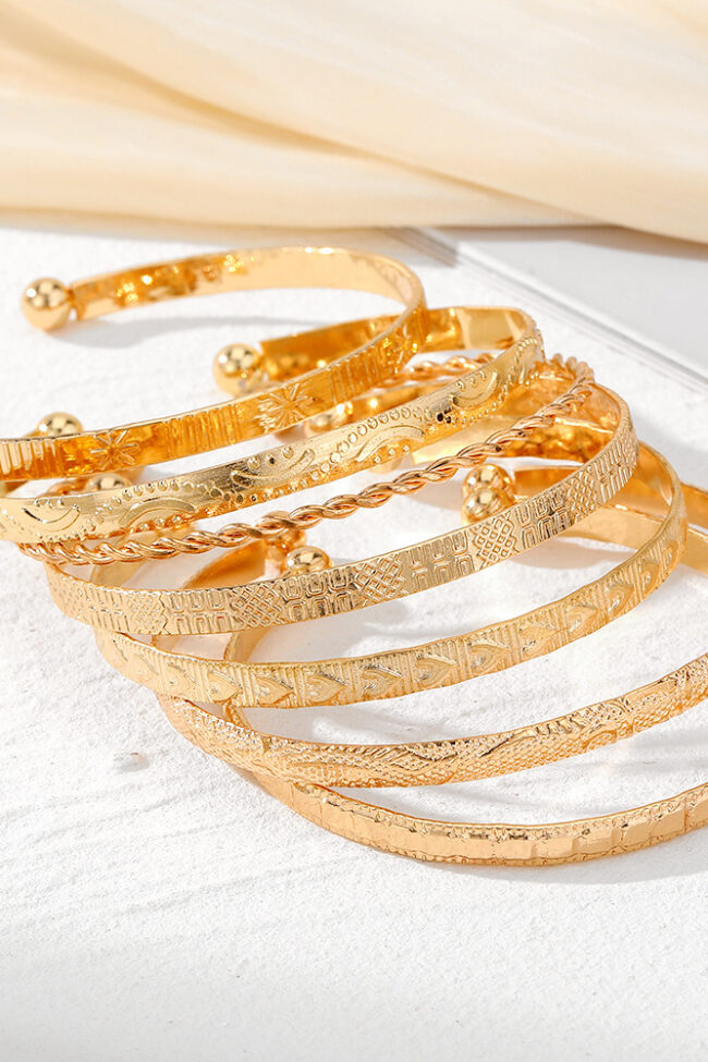 The Noemie 7 Piece Braided Open Bracelet Set with Star and Geometric Patterns Detail – La Rose Couture Jewellery & Accessories