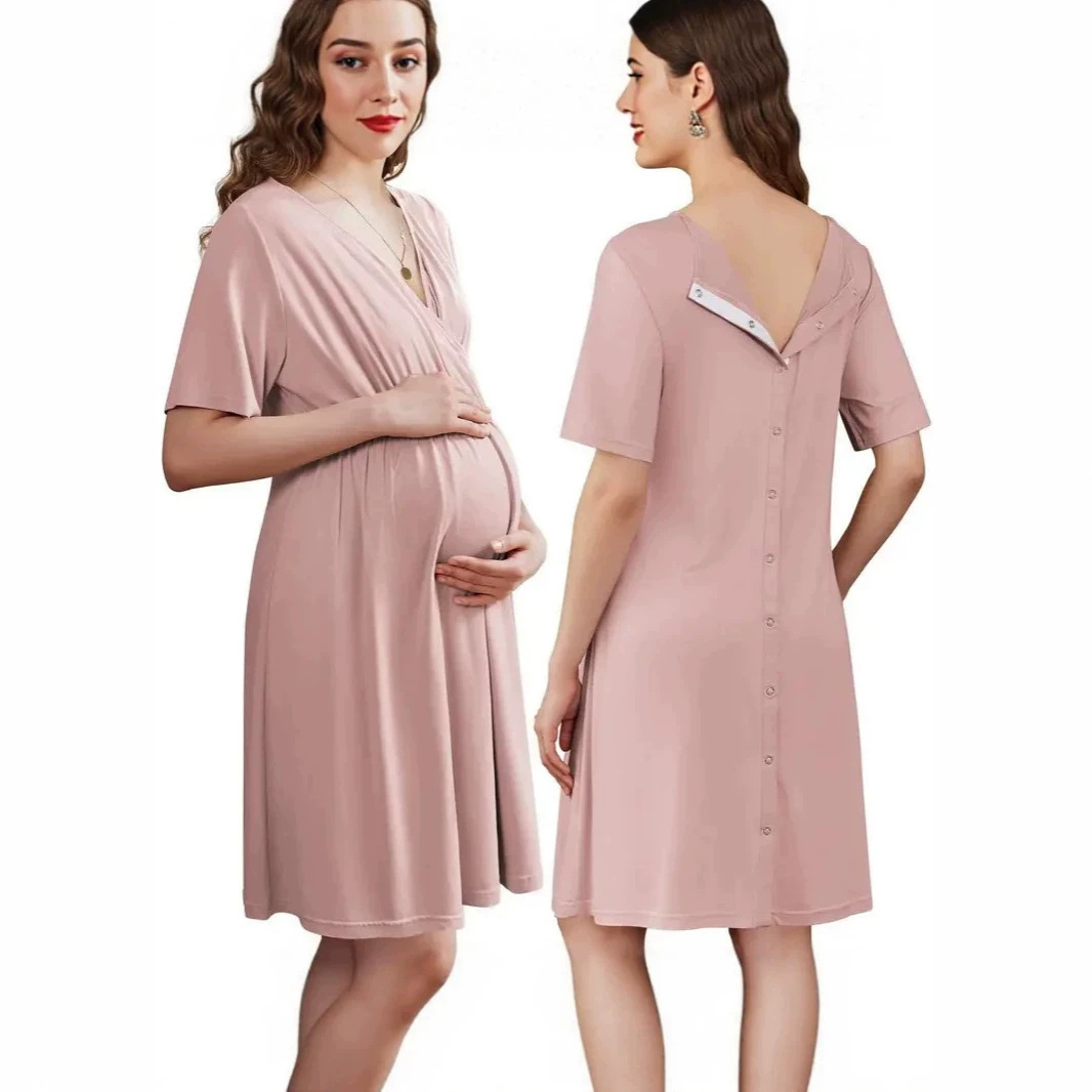 Loose V-Neck Short Sleeve Dress - Image 2