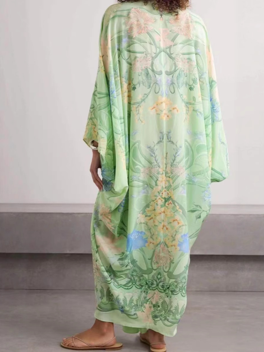 Flowy Printed V-Neck Dress - Image 4