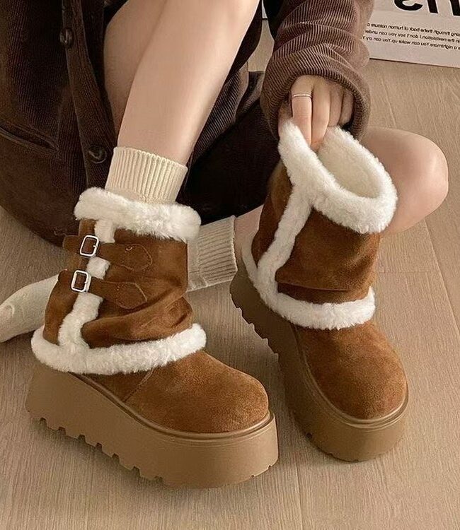 The Ophelie Plush Lined Winter Snow Boots Cuffable Shaft Chunky Platform Warm Ankle Detail – La Rose Couture Shoes & Footwear