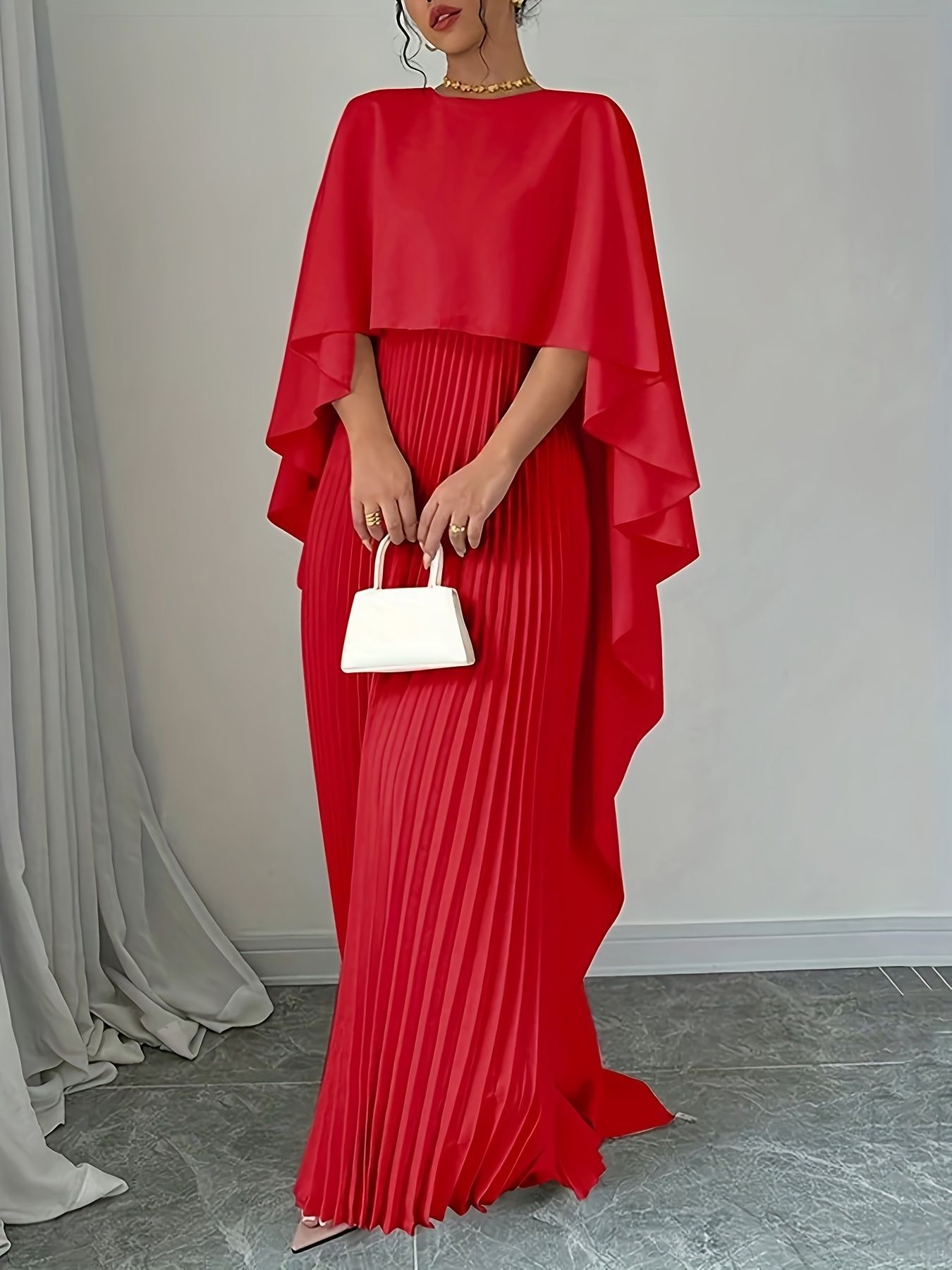 Elegant Bat-Sleeve Asymmetrical Dress - Image 3