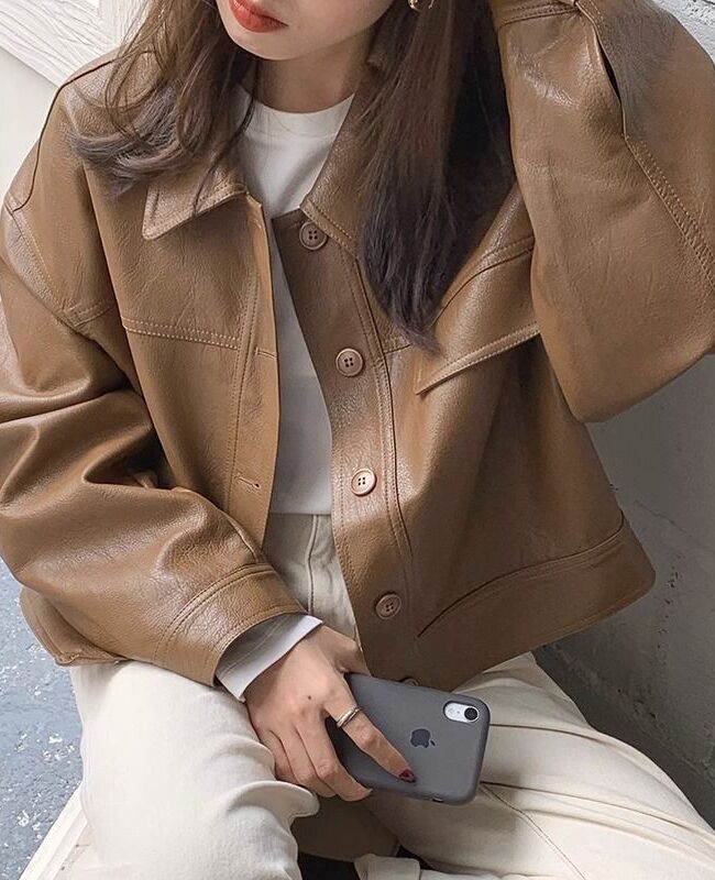 The Laurene Vintage Pu Leather Jacket Stand Collar Long Sleeve Zip Up Short Coat – La Rose Couture Coats & Jackets