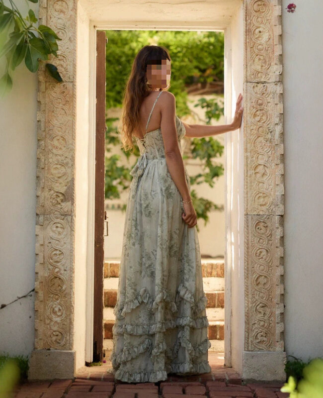 The Renee Floral Print Halter Neck Backless Dress Detail – La Rose Couture Dresses & Gowns