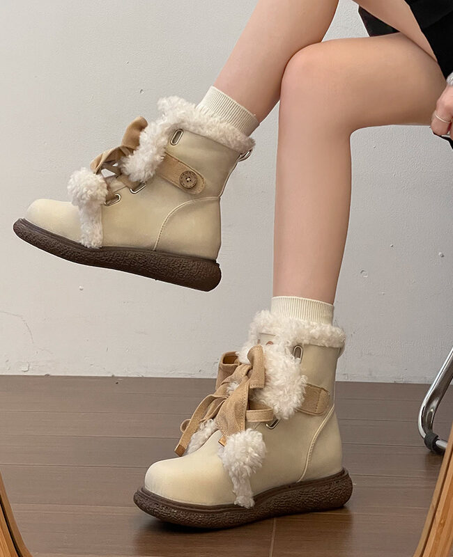The Agathe Fleece Lined Snow Boots with Bow Detail – La Rose Couture Shoes & Footwear