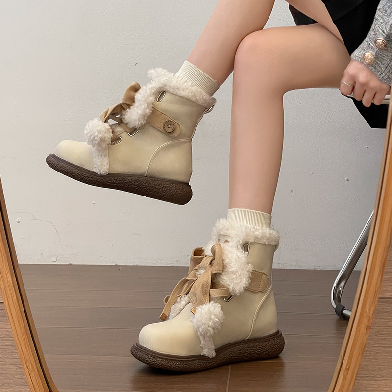 Womens Fleece-Lined Snow Boots with Bow - Image 5