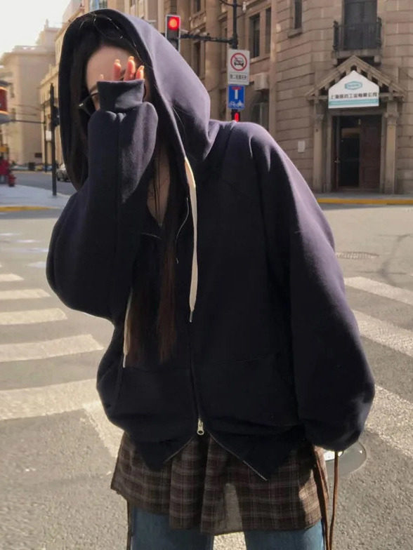 Hooded zipper loose pullover jacket - Image 5
