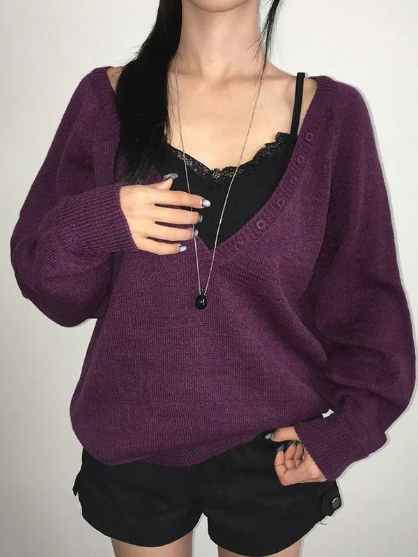 Women's V-Neck Button Knitted Cardigan Long Sleeve Loose Casual Outerwear - Image 2
